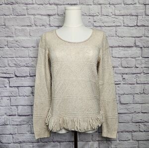 MOTH ANTHROPOLOGIE Confetti Knit Fringe Sweater Scoop neck Cream Sz Small Petite